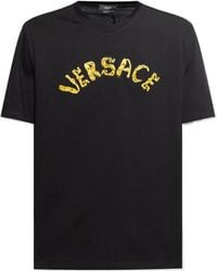 Versace - Seashell Baroque Logo Embroidered Crewneck T-Shirt - Lyst