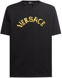 Versace - Seashell Baroque Logo Embroidered Crewneck T-Shirt - Lyst
