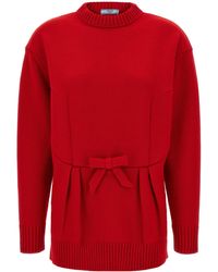 Prada - Bow-Detailed Crewneck Jumper - Lyst