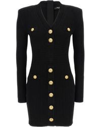 Balmain - Logo Button Long-Sleeved Mini Dress - Lyst