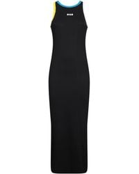 MSGM - Logo Printed Side Slit Maxi Tank Dress - Lyst