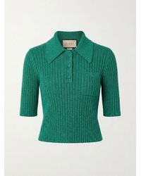 Gucci - Ribbed-Lamé Cropped Polo Shirt - Lyst