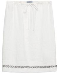 Prada - Embroidered Slubbed Fabric Skirt - Lyst