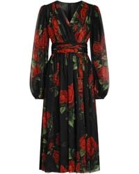Dolce & Gabbana - Rose-Print Chiffon Midi Dress - Lyst