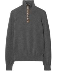 Burberry - Check Trim Half-Zip Jumper - Lyst