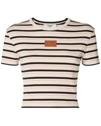 Fendi - Logo Patch Striped Cropped Jumper - Lyst