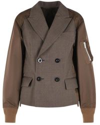 Sacai - Double-Breasted Panelled Blazer - Lyst