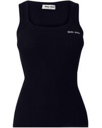 Miu Miu - Square-Neck Fitted Ribbed Knit Tank Top - Lyst