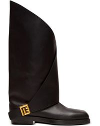 Balmain - Twist Flat Leather Boots - Lyst