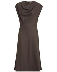 Brunello Cucinelli - Virgin-Wool Diagonal-Flannel Wrap-Effect Dress With Monili - Lyst
