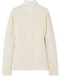 Carven - Fringed Scarf-Detailed Silk-Trimmed Wool-Blend Blouse - Lyst