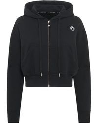 Marine Serre - Moon Logo Fleece Cropped Zipped Hoodie - Lyst
