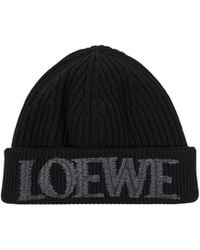 Loewe - Logo Embroidered Ribbed-Knit Beanie - Lyst
