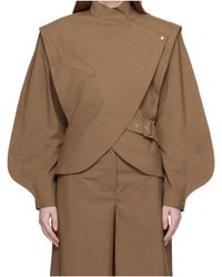 Mugler - Draped-Shoulder Jacket - Lyst