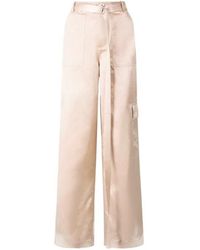 STAUD - Belted Satin-Finish Palazzo Pants - Lyst