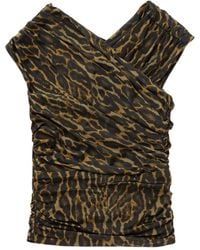 Ganni - Printed Shiny Pleated Top - Lyst