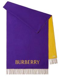 Burberry - Logo Embroidered Fringed-Edge Scarf - Lyst