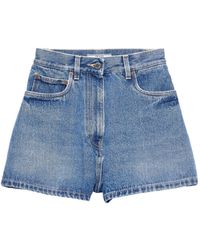 Prada - High-Waist Logo Plaque Denim Shorts - Lyst
