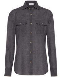 Brunello Cucinelli - Monili-Trim Button-Up Shirt - Lyst