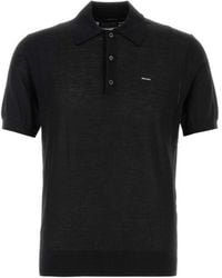 Prada - Logo-Print Short-Sleeve Wool Polo Shirt - Lyst