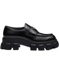 Prada - Monolith Brushed Leather Loafers - Lyst