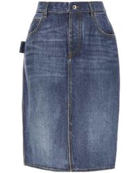 Bottega Veneta - Denim Printed Silk And Viscose Midi Skirt - Lyst