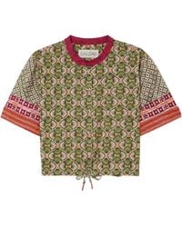 Saloni - Printed Cotton Poplin Cropped Shirt - Lyst
