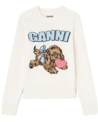 Ganni - Puppy Intarsia Crewneck Knitted Jumper - Lyst