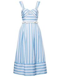 Rebecca Vallance - Nilah Striped Belted Cotton Midi Dress - Lyst