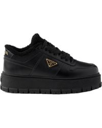 Prada - Logo Plaque Lace-Up Sneakers - Lyst