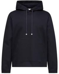 Moncler - Leather Logo Cotton Blend Hoodie - Lyst