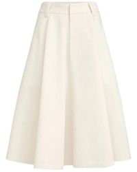 Brunello Cucinelli - Dyed Cotton And Wool Wrinkled Denim Full Skirt With Monili - Lyst