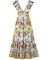 CAMILLA - Embellished Belted Ruffled Printed Organic Cotton-Poplin Maxi Dress - Lyst
