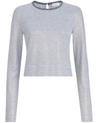 Brunello Cucinelli - Striped Linen Lamé Jersey Top With Shiny Trim - Lyst