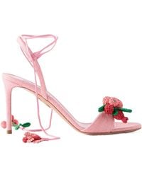 Aquazzura - Botanica 105 Embellished Leather And Raffia Sandals - Lyst