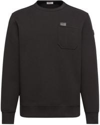 Moncler - Leather Logo Tag Cotton Blend Sweatshirt - Lyst