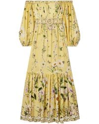 CAMILLA - Off-The-Shoulder Gathered Floral-Print Linen And Silk-Blend Maxi Dress - Lyst