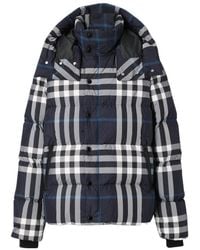 Burberry - Checked Hooded Puffer Jacket - Lyst