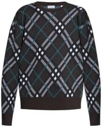 Burberry - Plaid-Check Crewneck Sweatshirt - Lyst