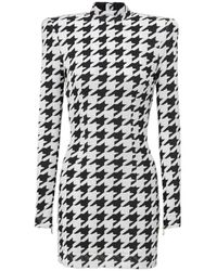 Balmain - Short Houndstooth Print Velvet Dress - Lyst