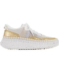 Chloé - Chloé Nama Metallic Detailed Lace-Up Sneakers - Lyst