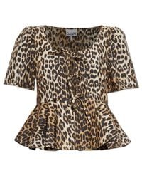 Ganni - Peplum Tie-Front Top - Lyst