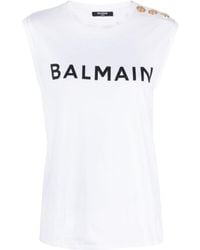 Balmain - Logo Printed Sleeveless Tank Top - Lyst