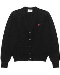 Ami Paris - Ami De Coeur Logo Embroidered Buttoned Cardigan - Lyst