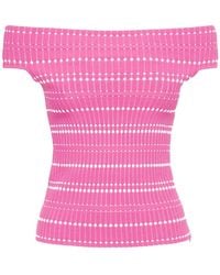 McQueen - Open-Knit Off-Shoulder Top - Lyst