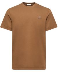 Moncler - Double Leather Logo Cotton T-Shirt - Lyst