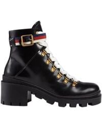 Gucci - Leather Ankle Boot With Sylvie Web - Lyst