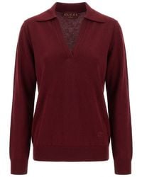 Gucci - Logo Embroidered Long-Sleeve Knit Polo Shirt - Lyst