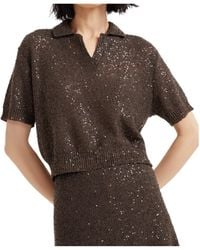 Brunello Cucinelli - Sequin Embellished Polo Top - Lyst