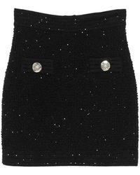 Balmain - Button Embellished High-Waisted Mini Skirt - Lyst